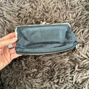 Hobo International Clutch Lauren Black Leather Wallet with added silver zipper